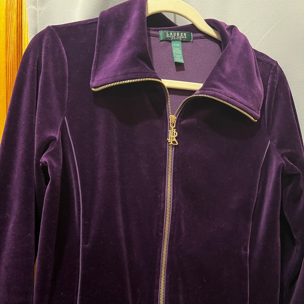 Lauren Ralph Lauren Women's Petite Medium Velour Jacket Purple Full Zip